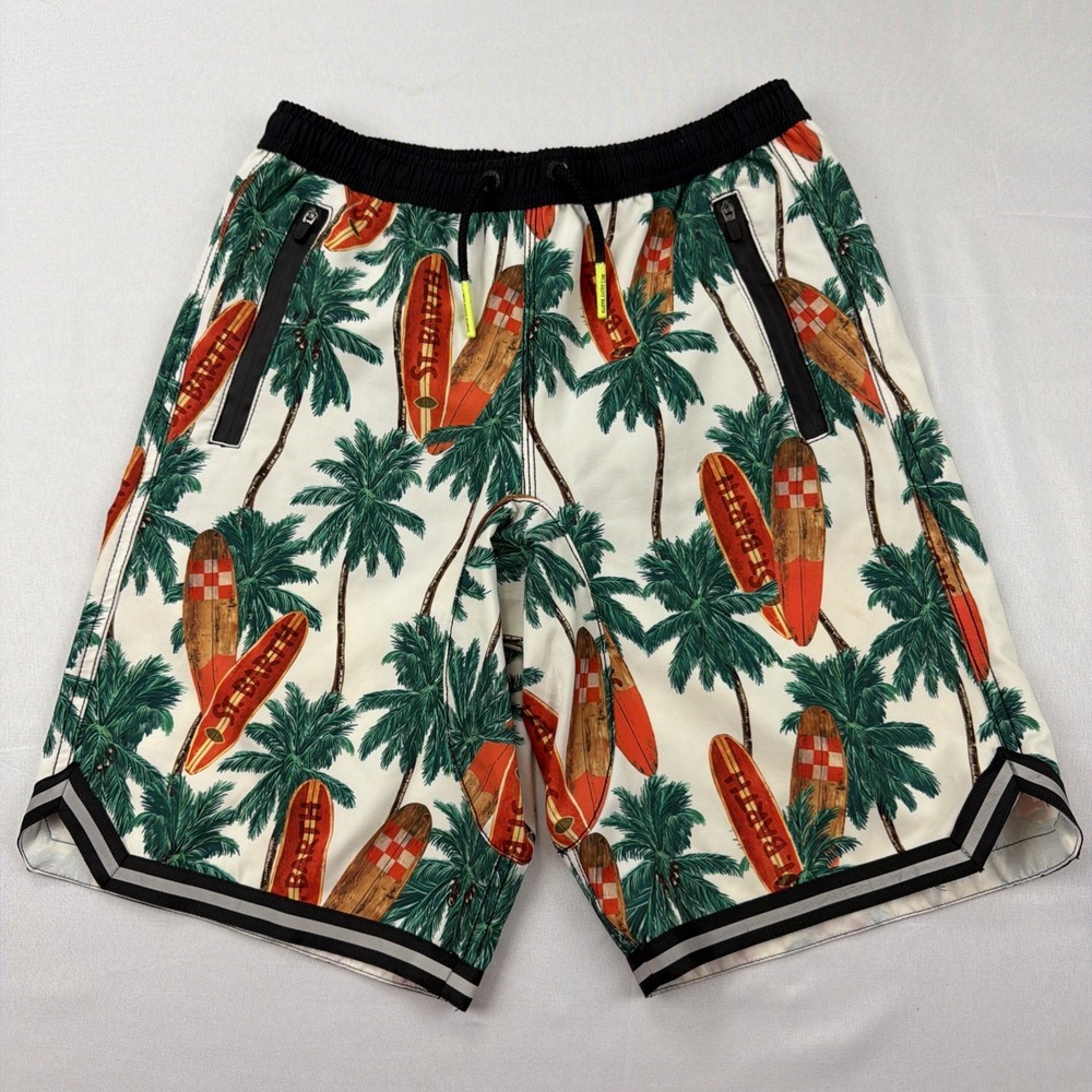 MC2 Saint Barth Kids Swim Surf Board Palm Print Elastic Waist Drawstring 12Y